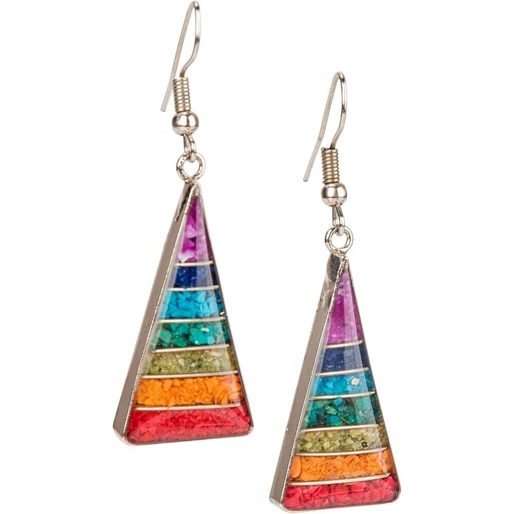 Handmade Chakra Balance Earrings Silver Zinc Dangle with Genuine Stones, 1.25"